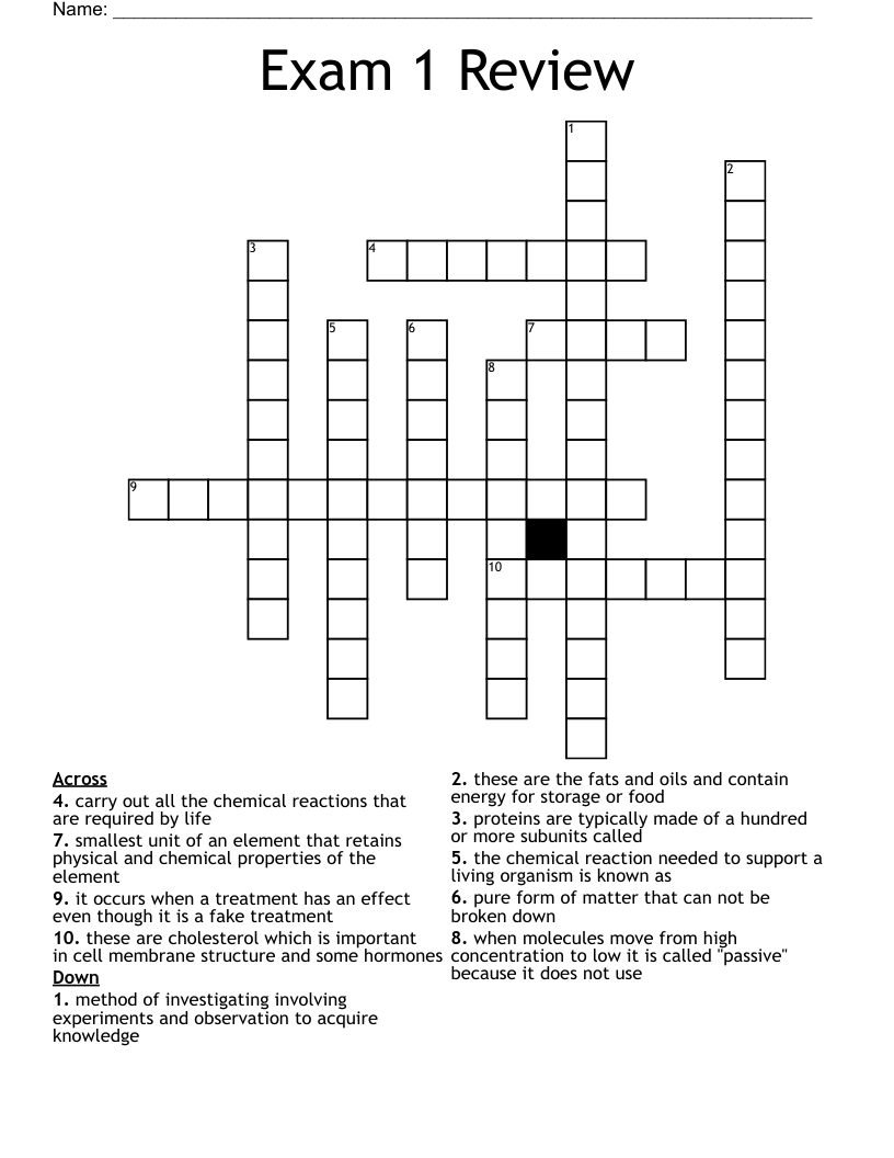 Exam 1 Review Crossword