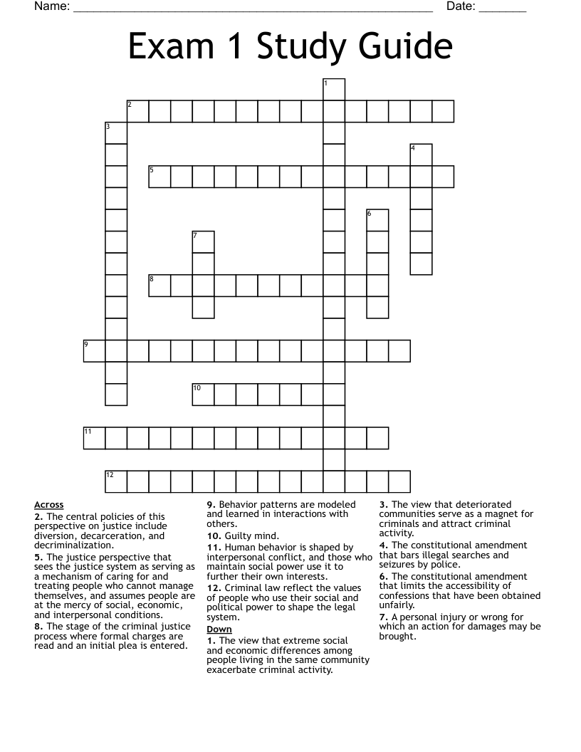 Exam 1 Study Guide Crossword