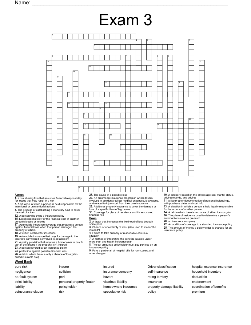 Exam 3 Crossword