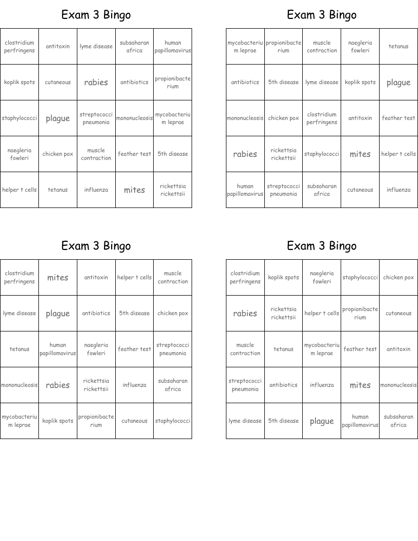 Exam 3 Bingo
