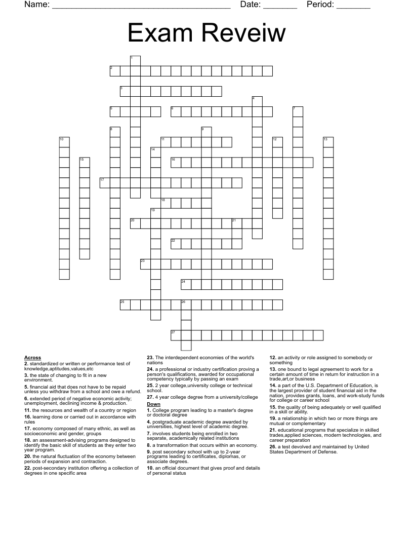 Exam Reveiw Crossword