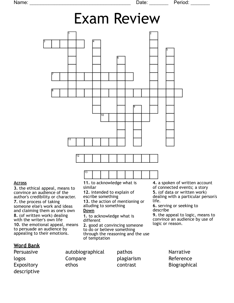 Exam Review Crossword