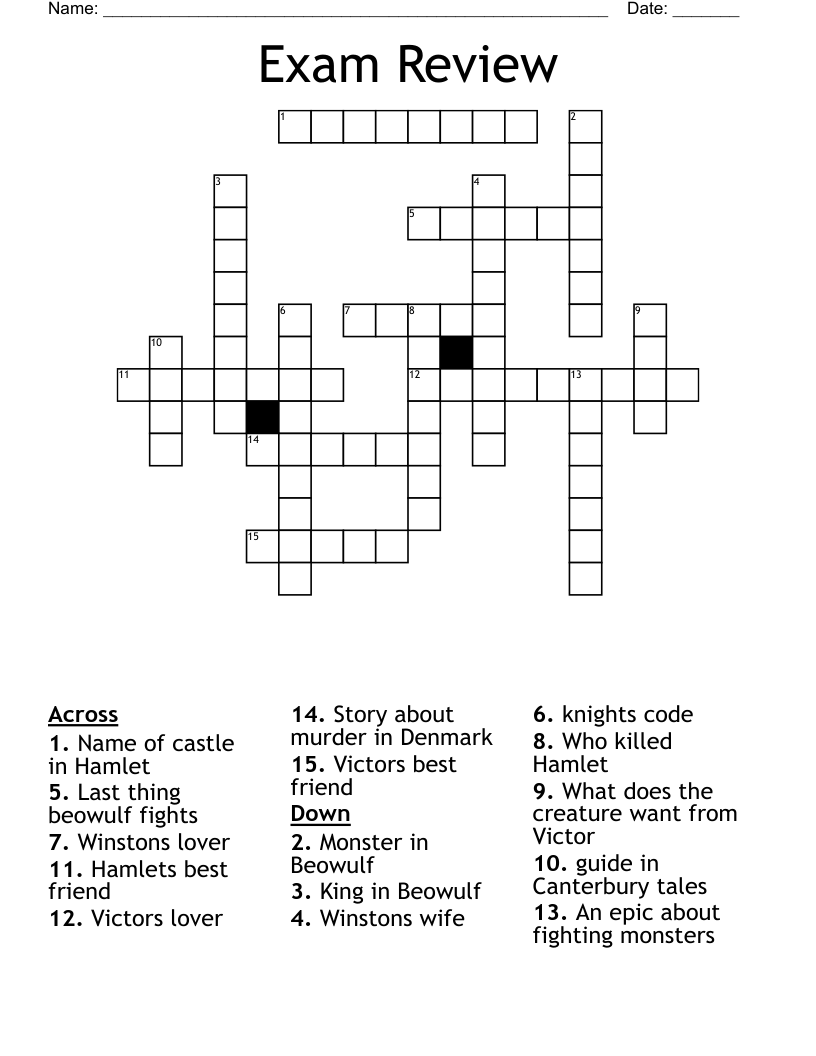 Exam Review Crossword