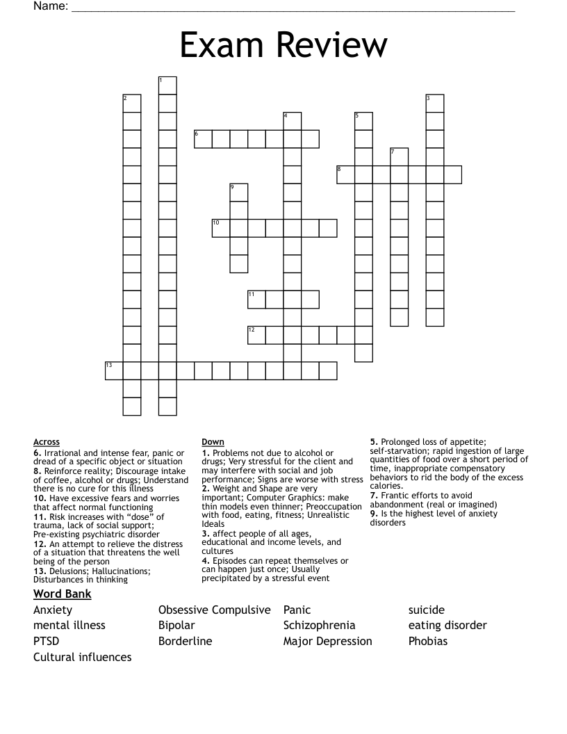 Exam Review Crossword