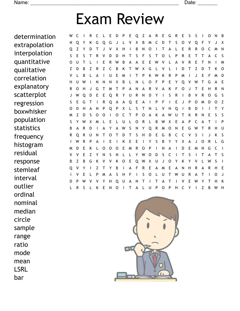 Exam Review Word Search