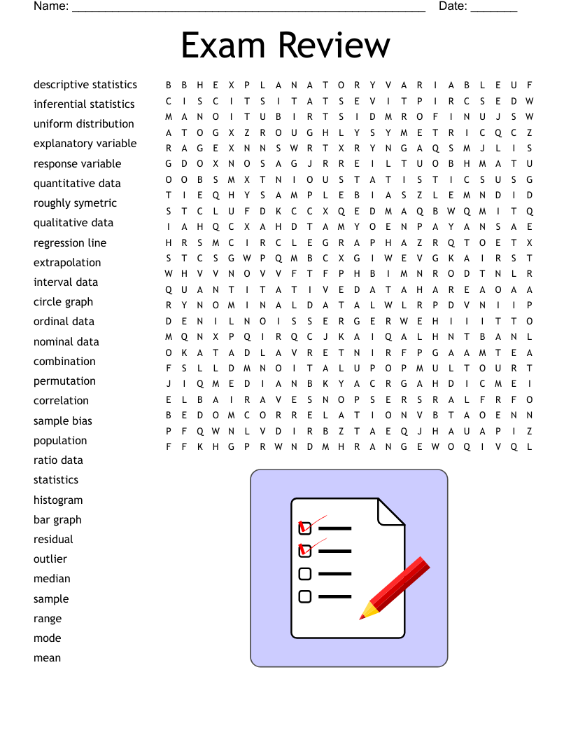 Exam Review Word Search