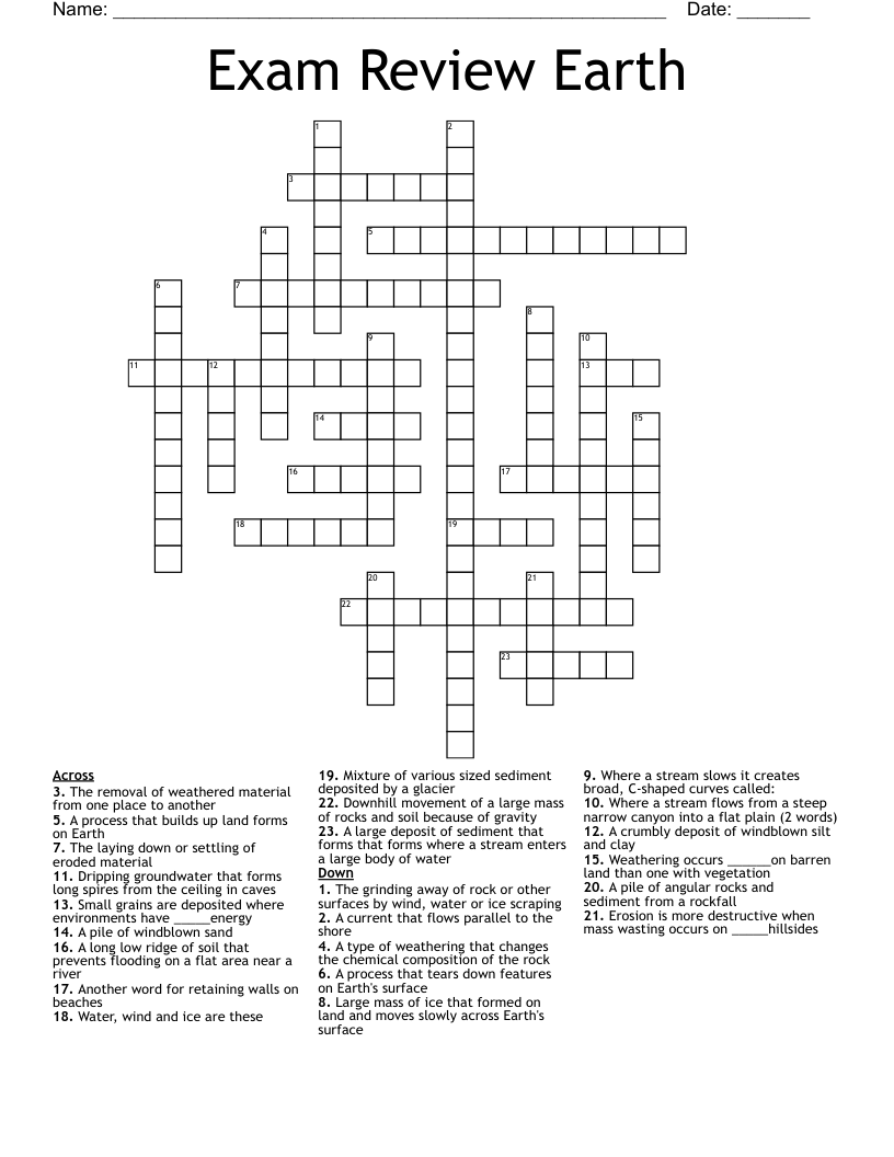 Exam Review Earth Crossword