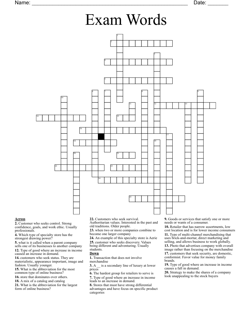 Exam Words Crossword