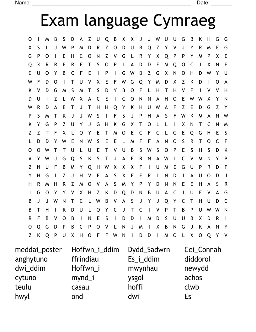 Exam language Cymraeg Word Search