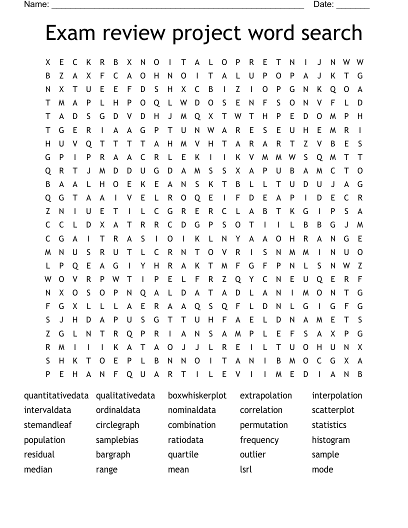 Exam review project word search 