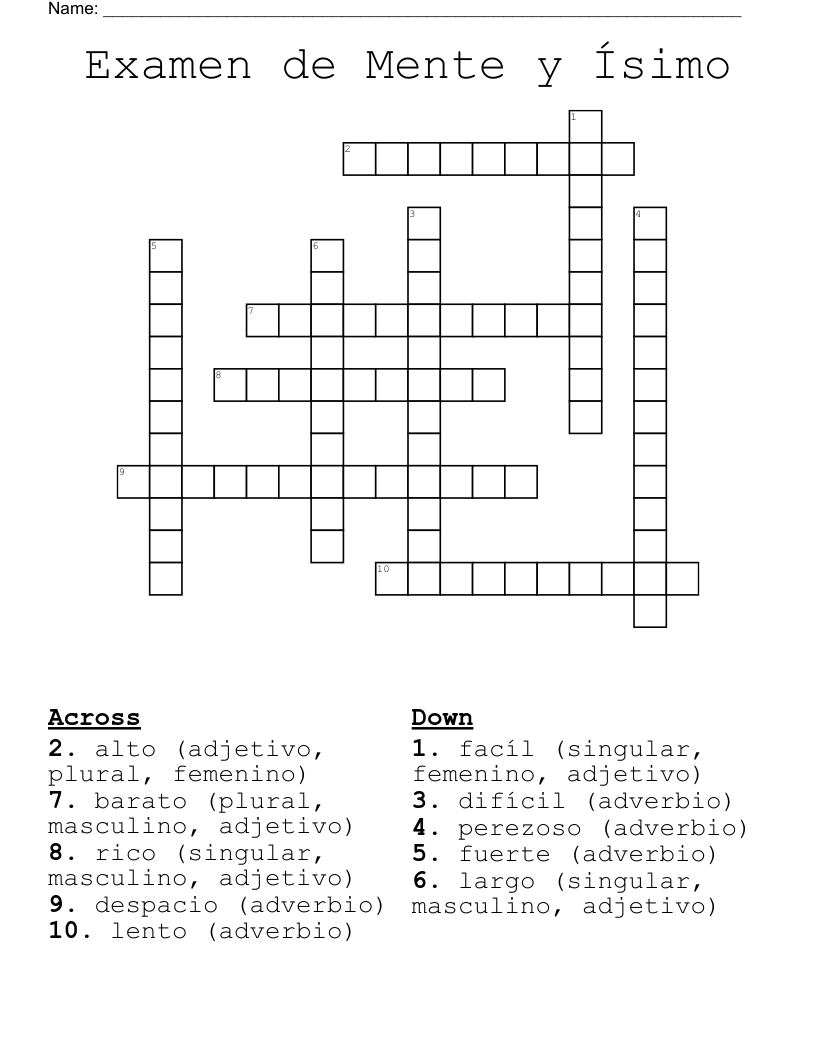 Examen de Mente y Ísimo Crossword