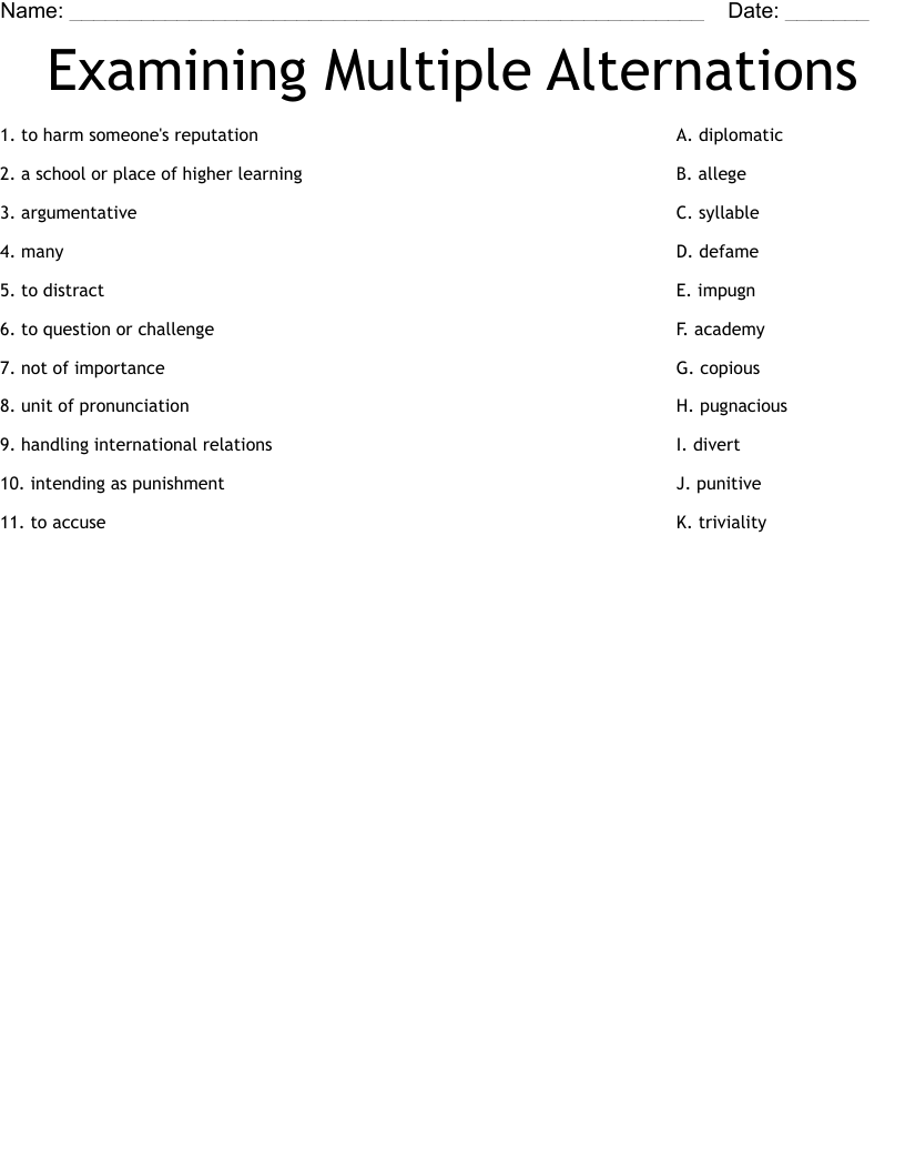 Examining Multiple Alternations Worksheet