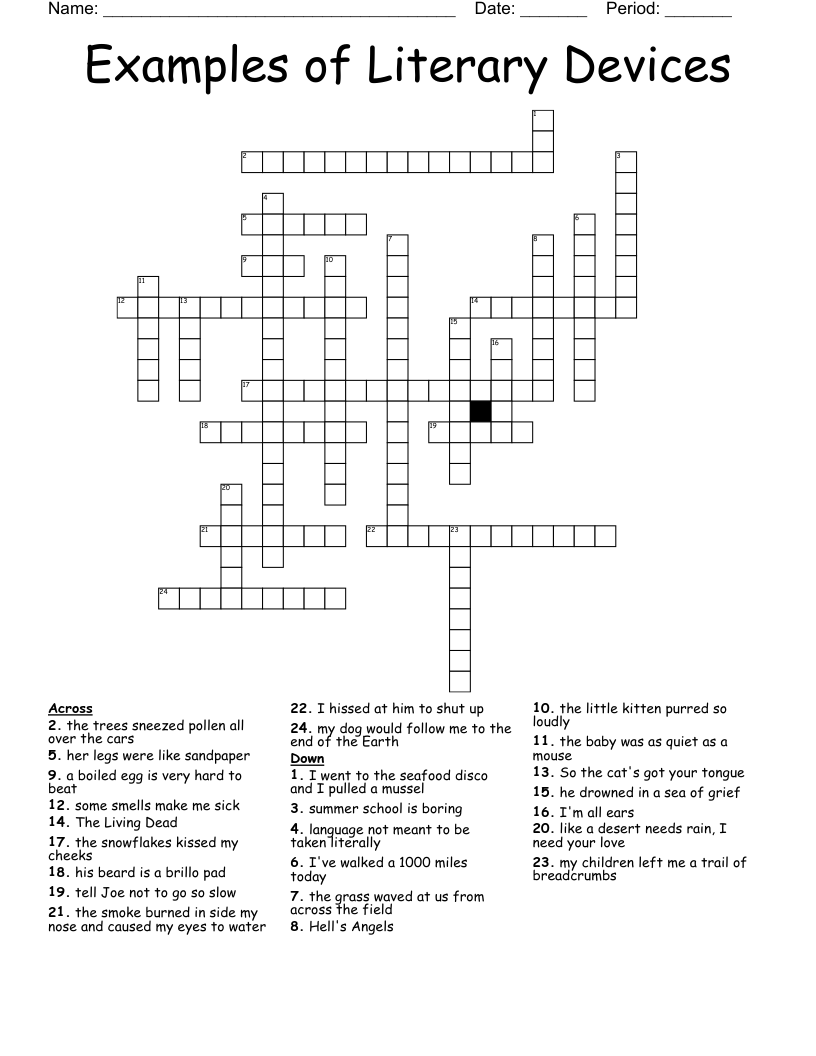 Examples of Literary Devices Crossword