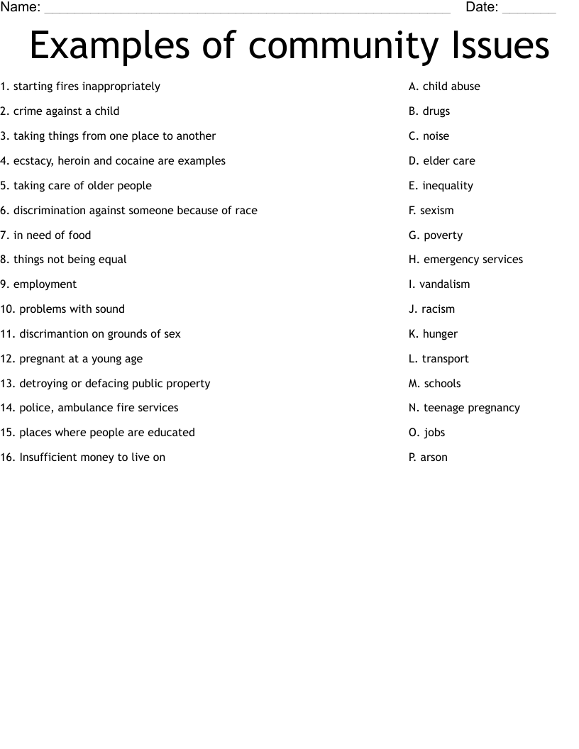 Examples of community Issues Worksheet
