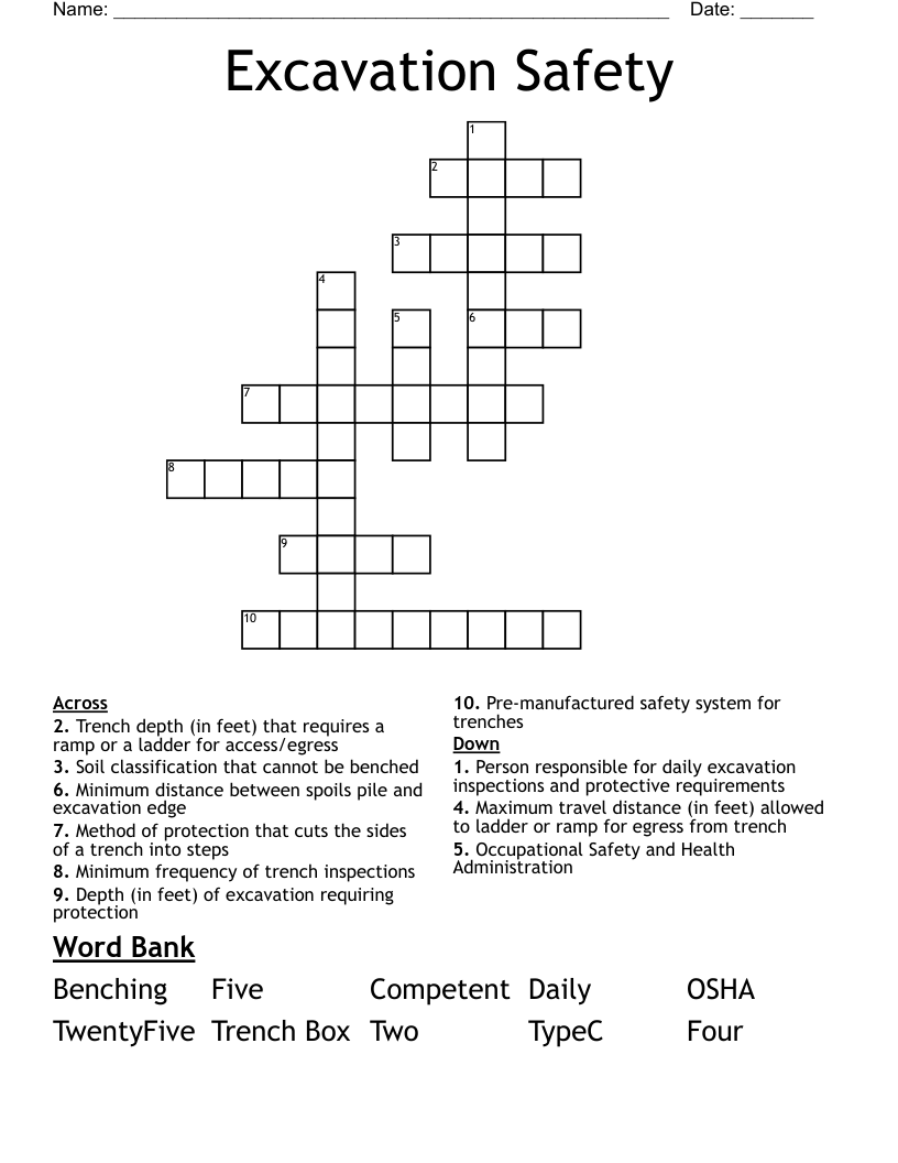 Excavation Safety Crossword
