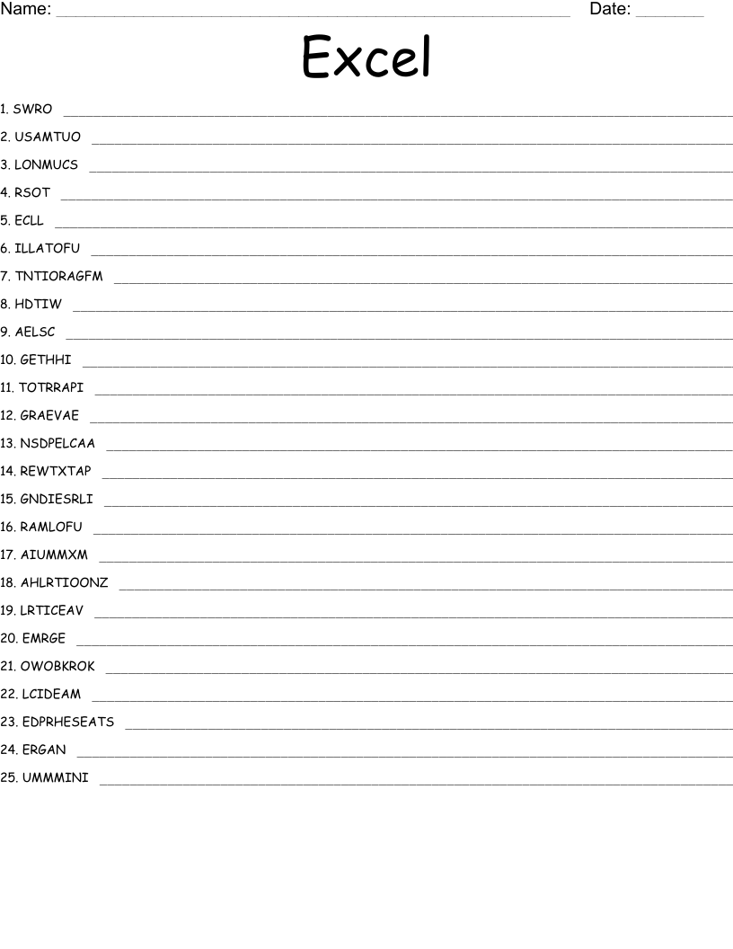 Excel Word Scramble