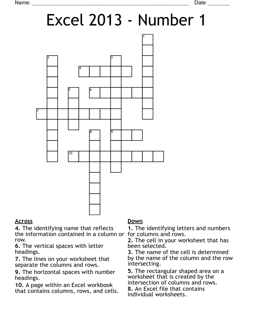 Excel 2013 - Number 1 Crossword