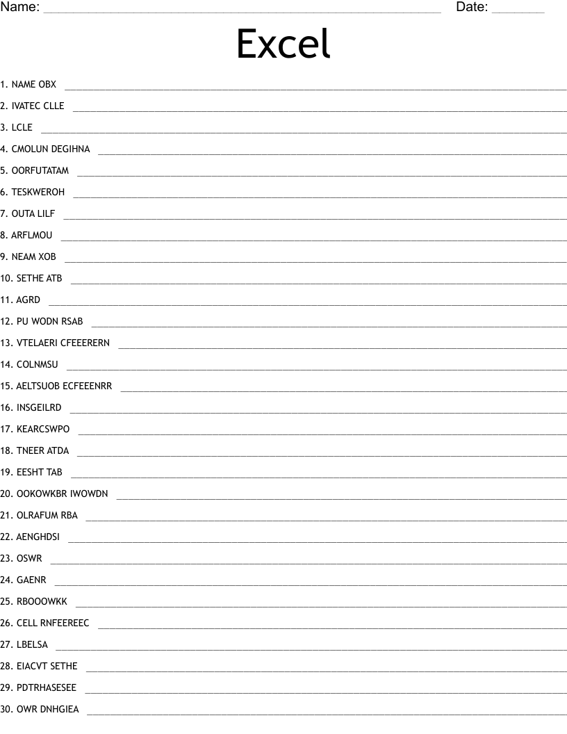 Excel Word Scramble