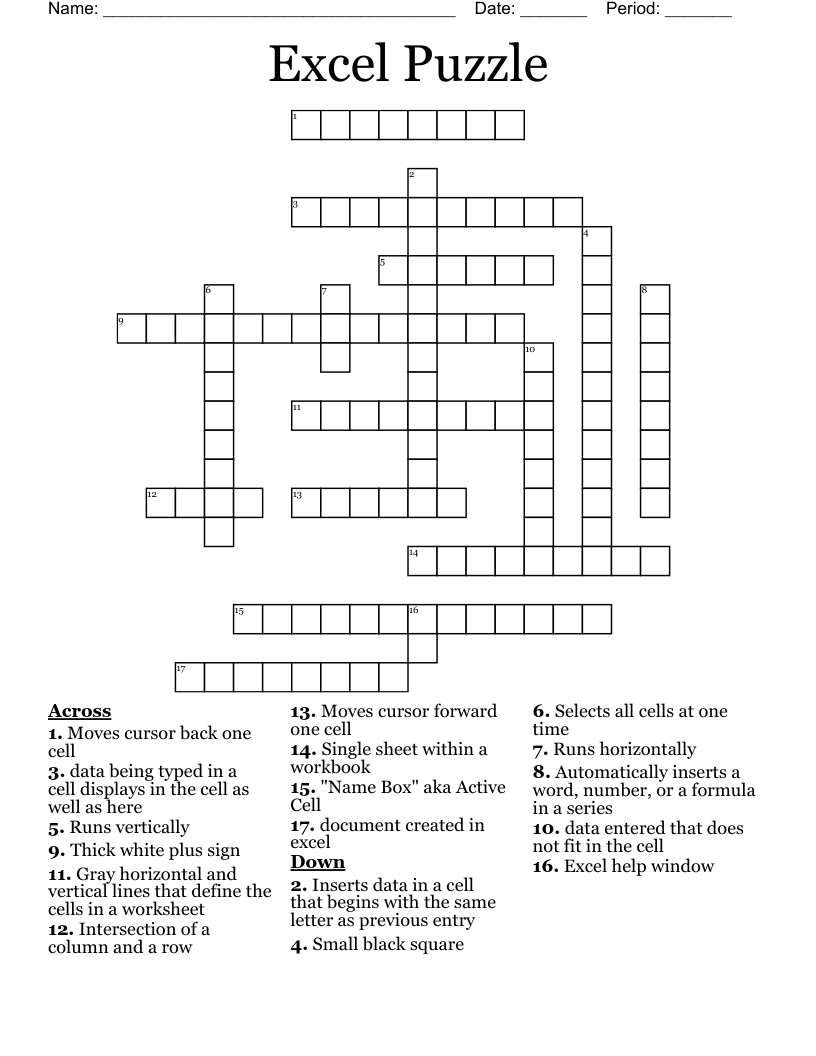 Excel Puzzle  Crossword