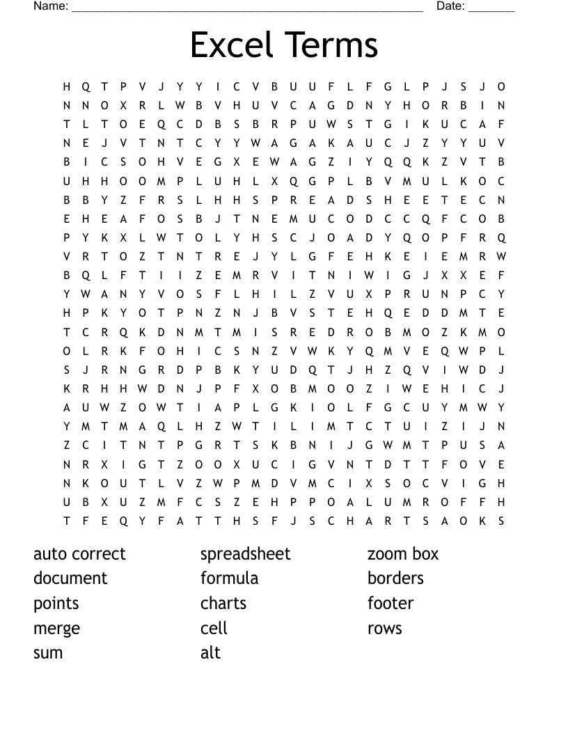 Excel Terms Word Search