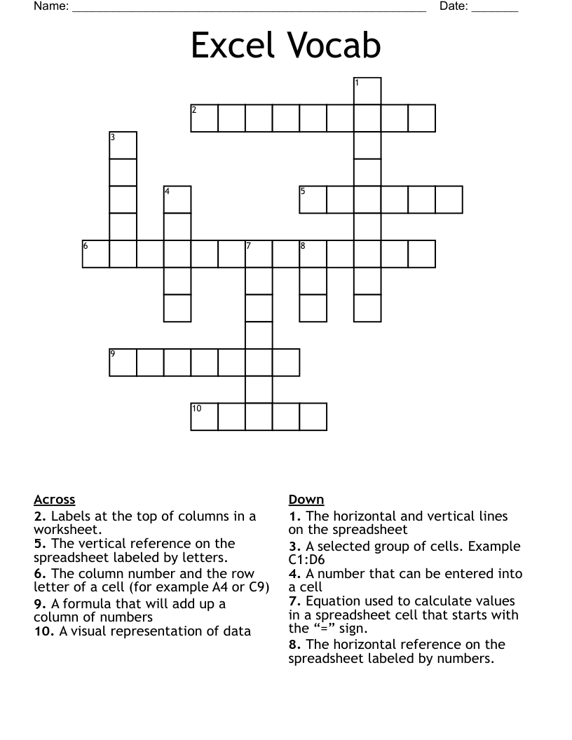 Excel Vocab Crossword