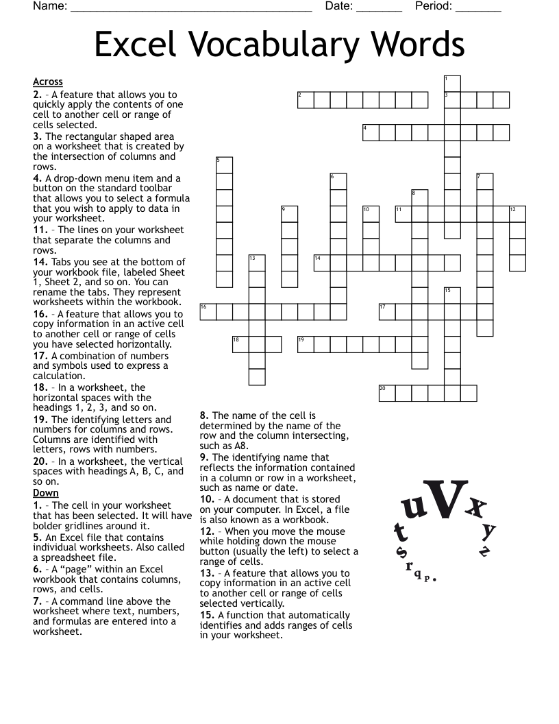 Excel Vocabulary Words Crossword