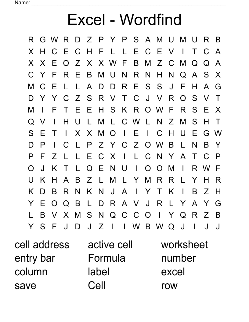 Excel - Wordfind Word Search
