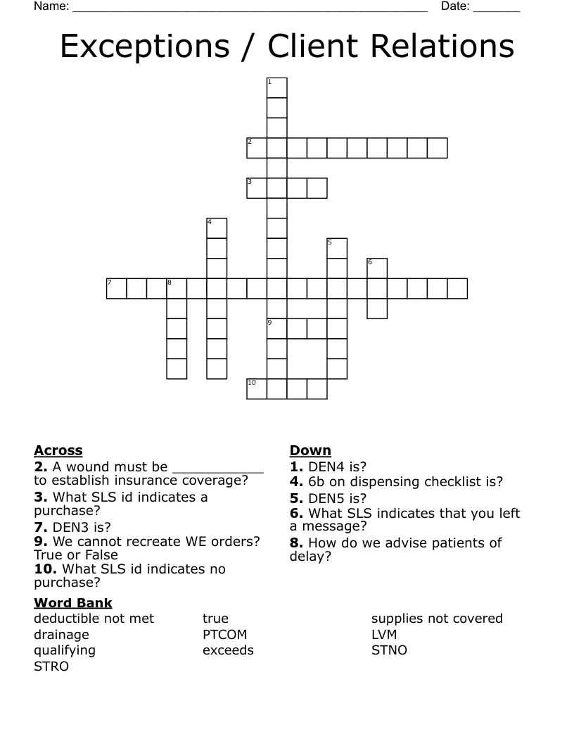 Exceptions / Client Relations Crossword