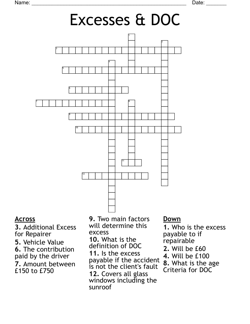 Excesses & DOC Crossword