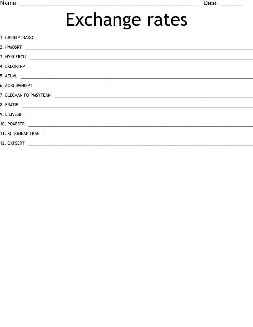Exchange rates Word Scramble