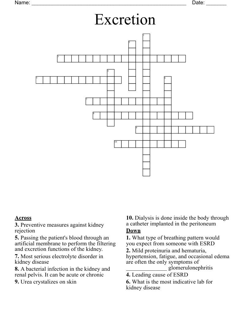 Excretion Crossword
