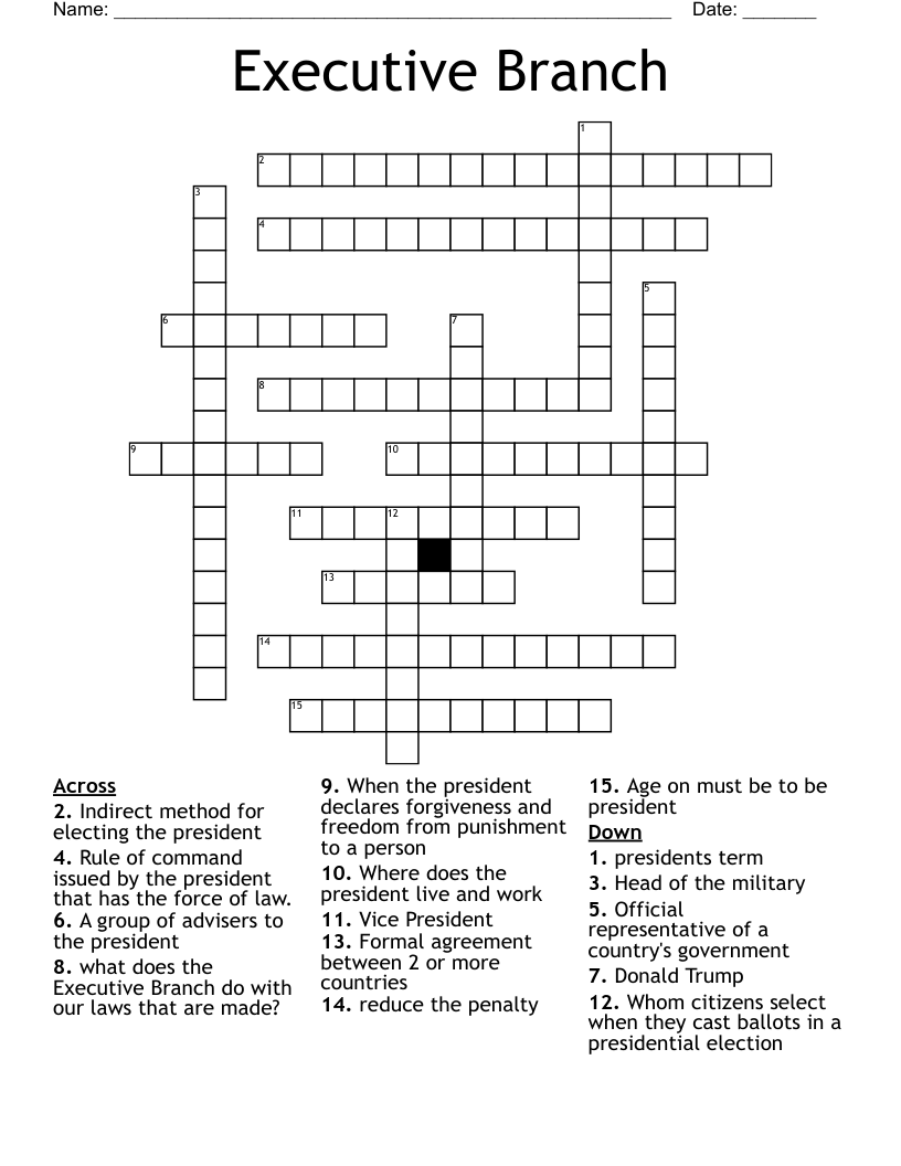 Executive Branch Crossword