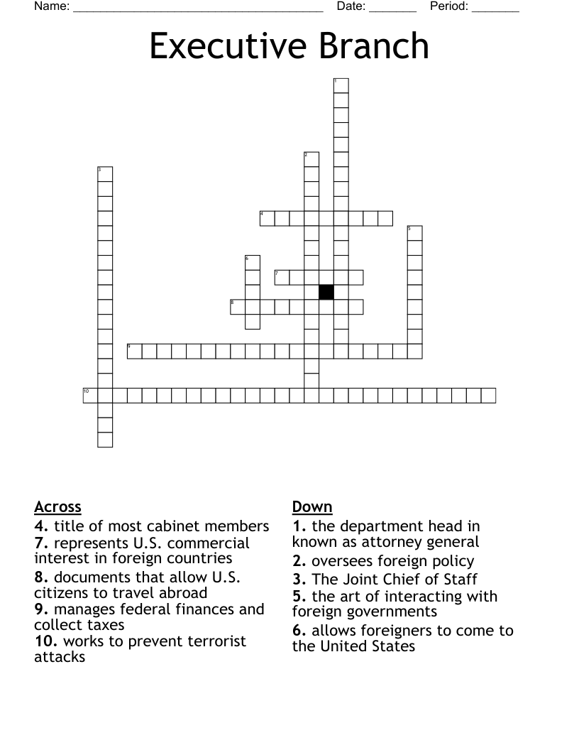 Executive Branch Crossword