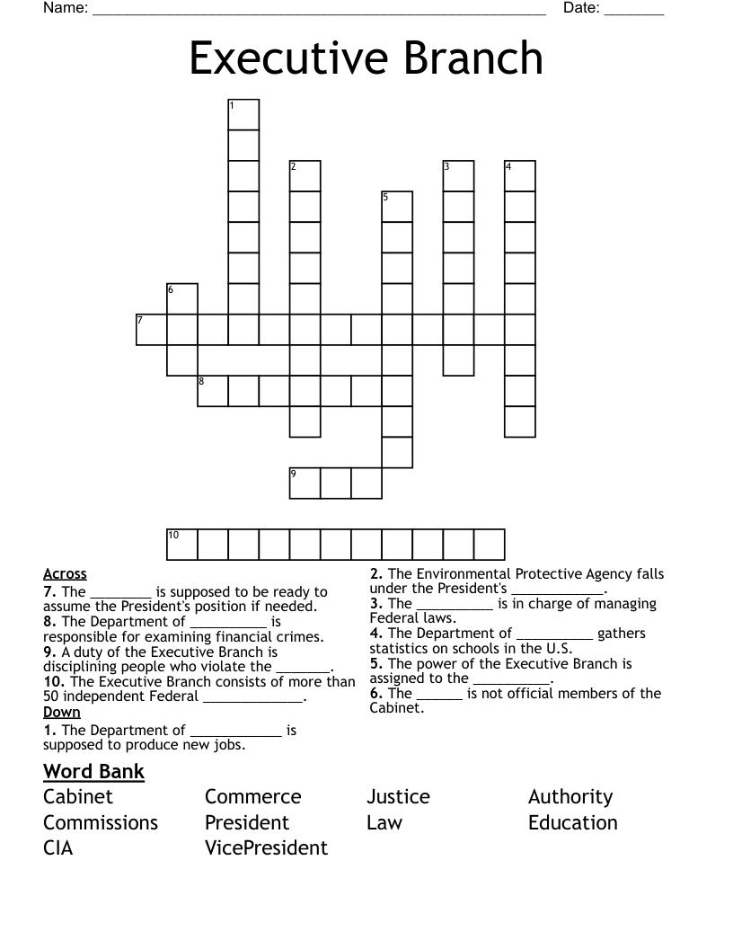 Executive Branch Crossword