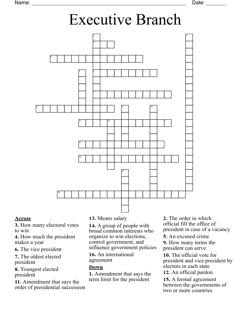 Executive Branch Crossword