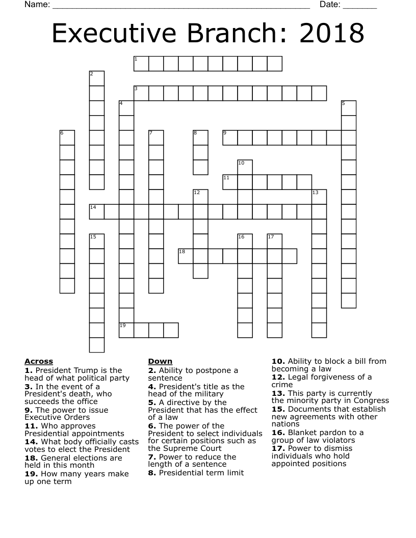 Executive Branch: 2018 Crossword
