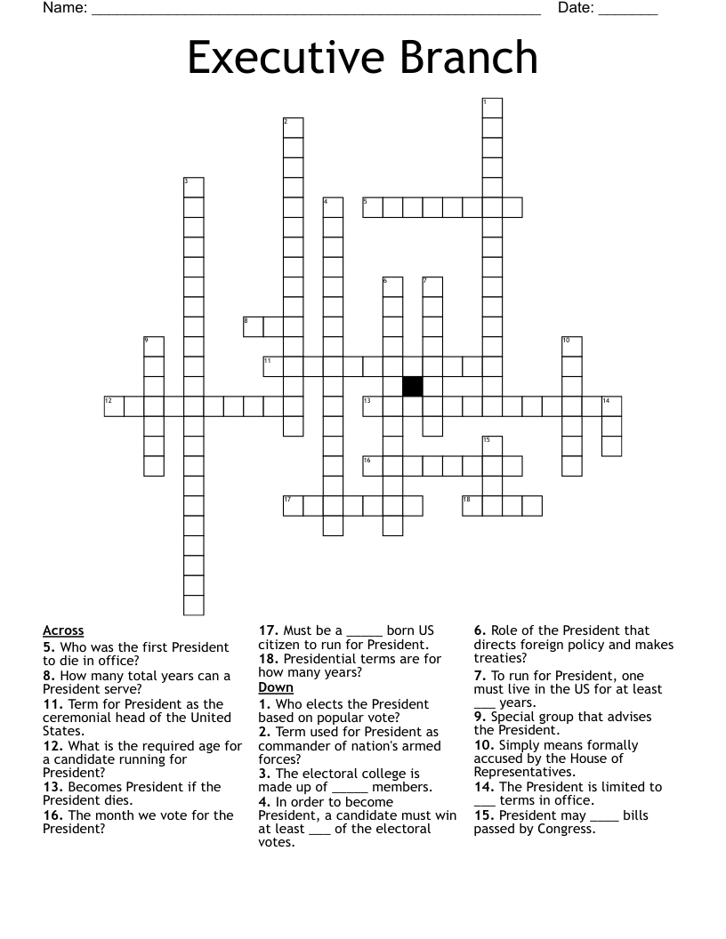 Executive Branch Crossword
