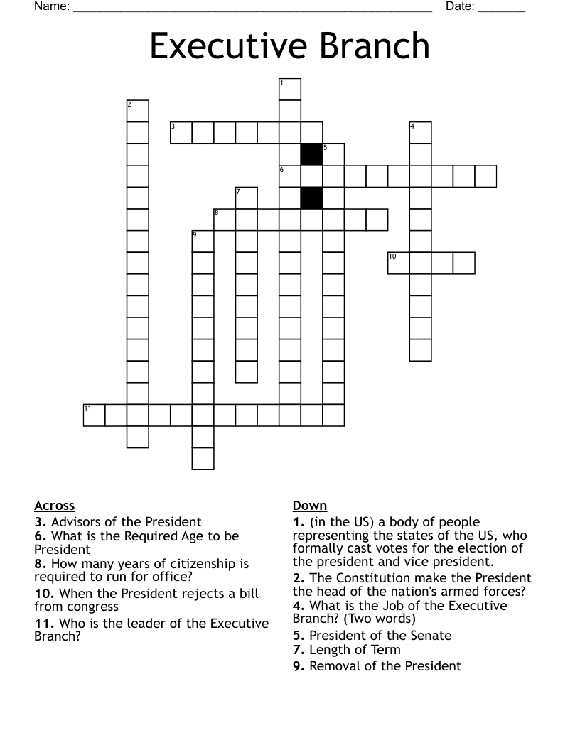 Executive Branch Crossword