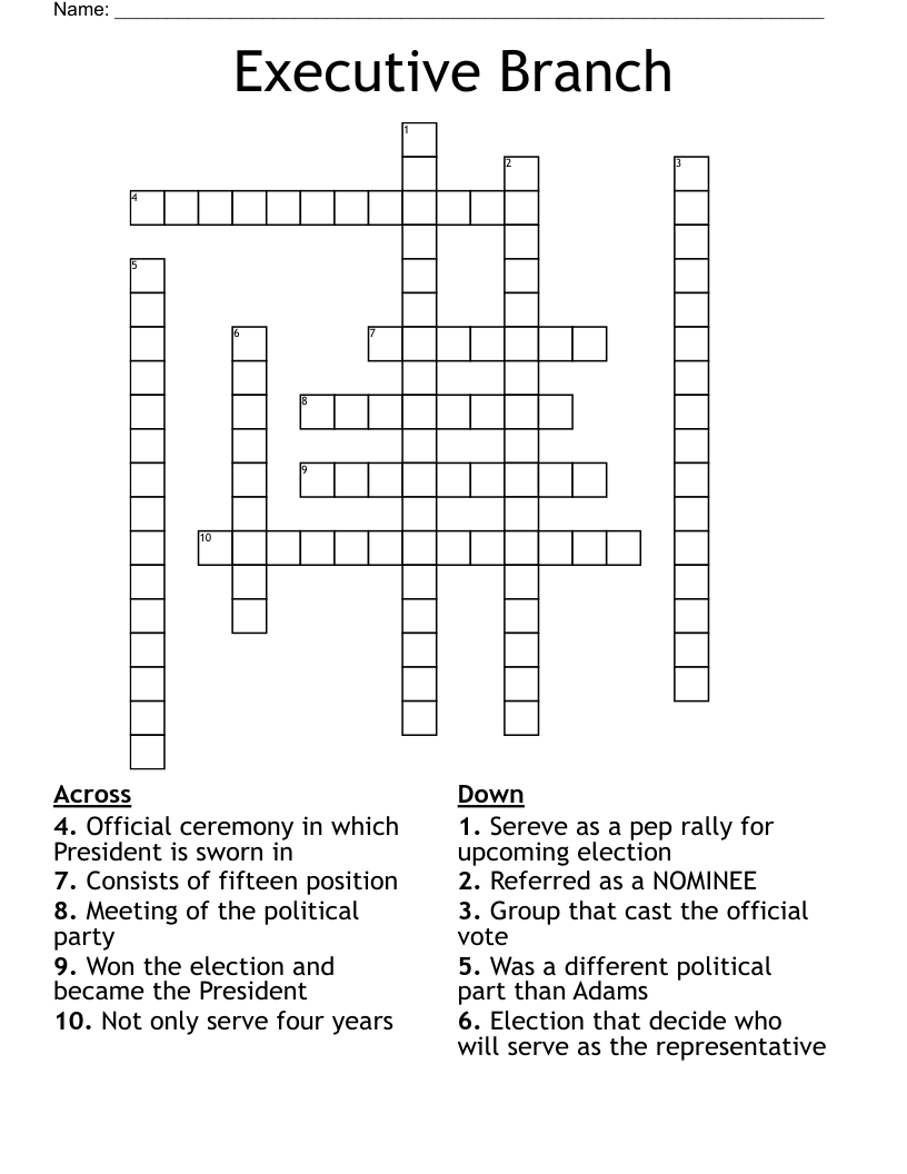 Executive Branch Crossword