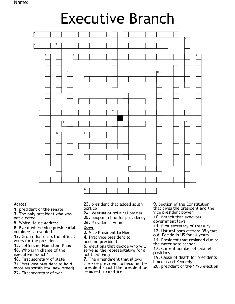 Executive Branch Crossword