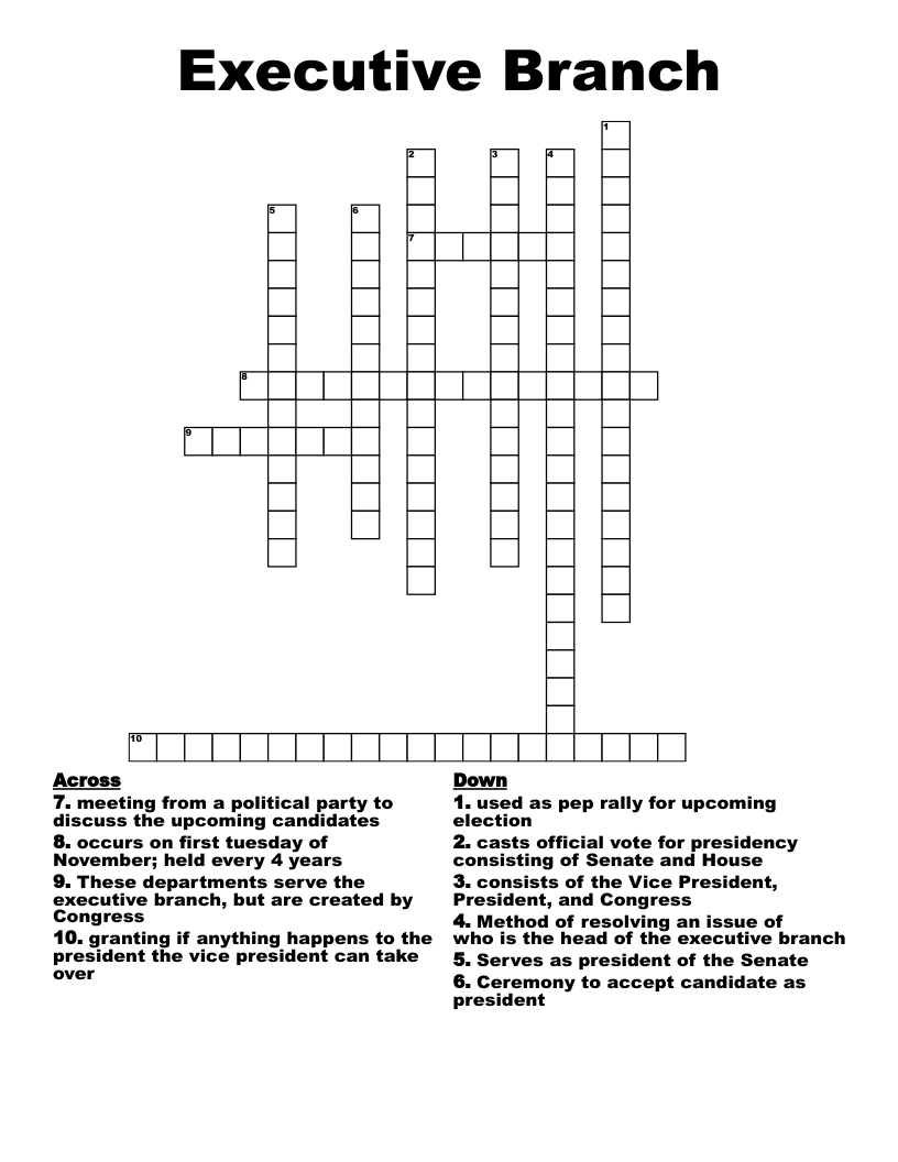 Executive Branch Crossword
