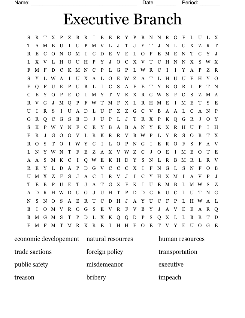 Executive Branch Word Search