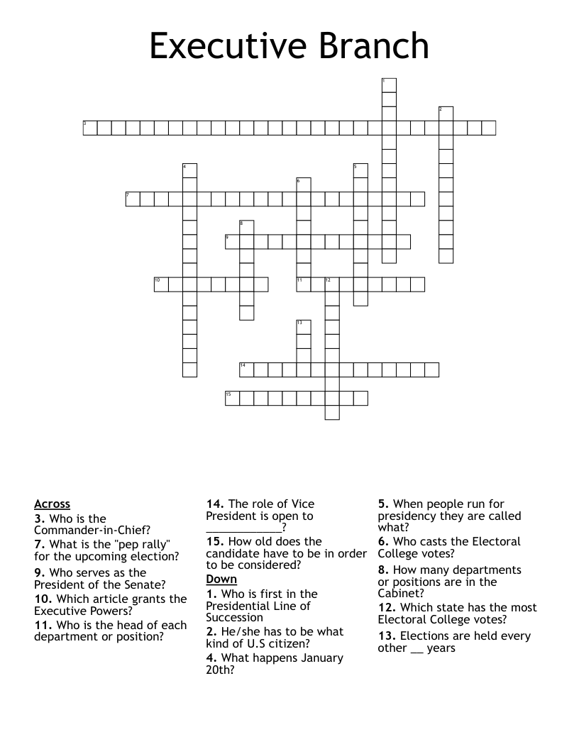 Executive Branch Crossword