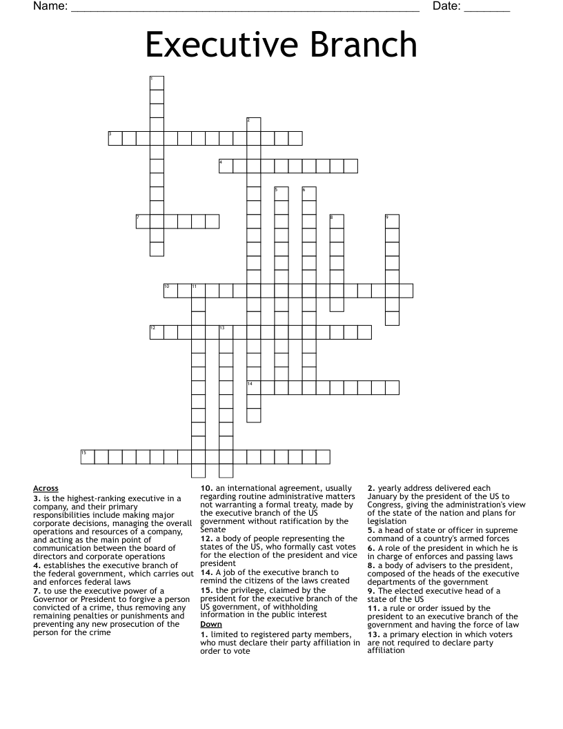 Executive Branch Crossword