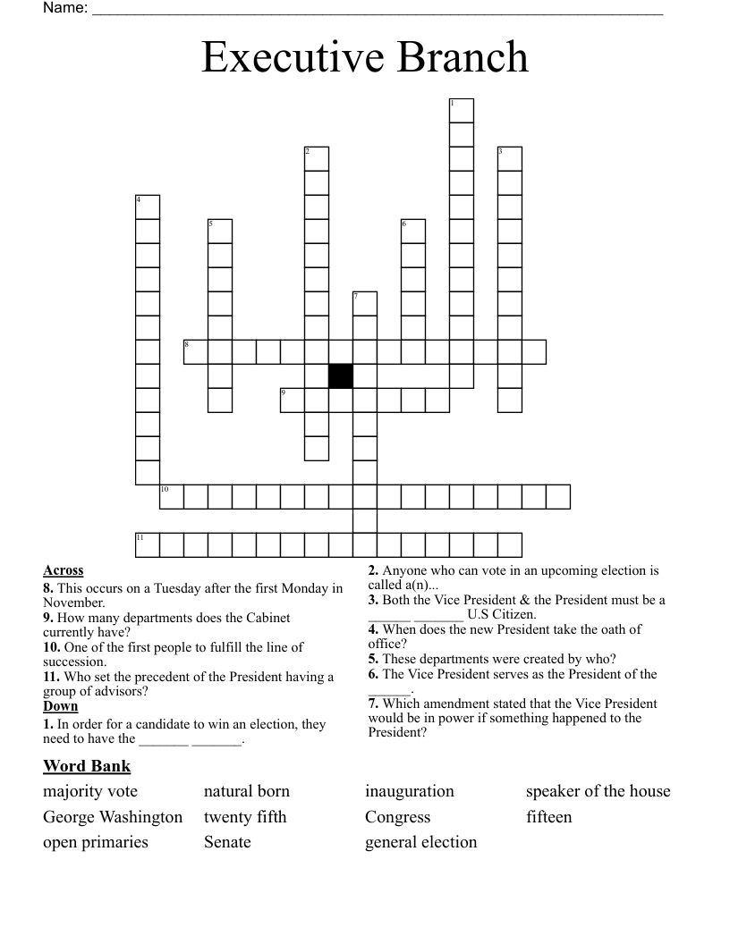 Executive Branch Crossword