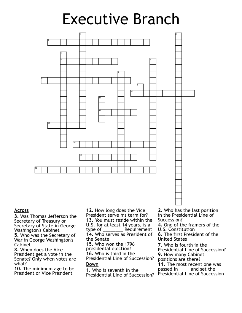 Executive Branch Crossword