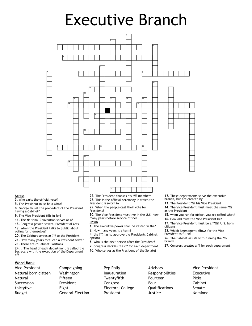 Executive Branch Crossword