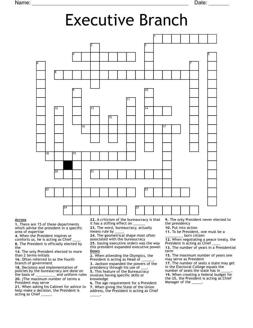 Executive Branch Crossword