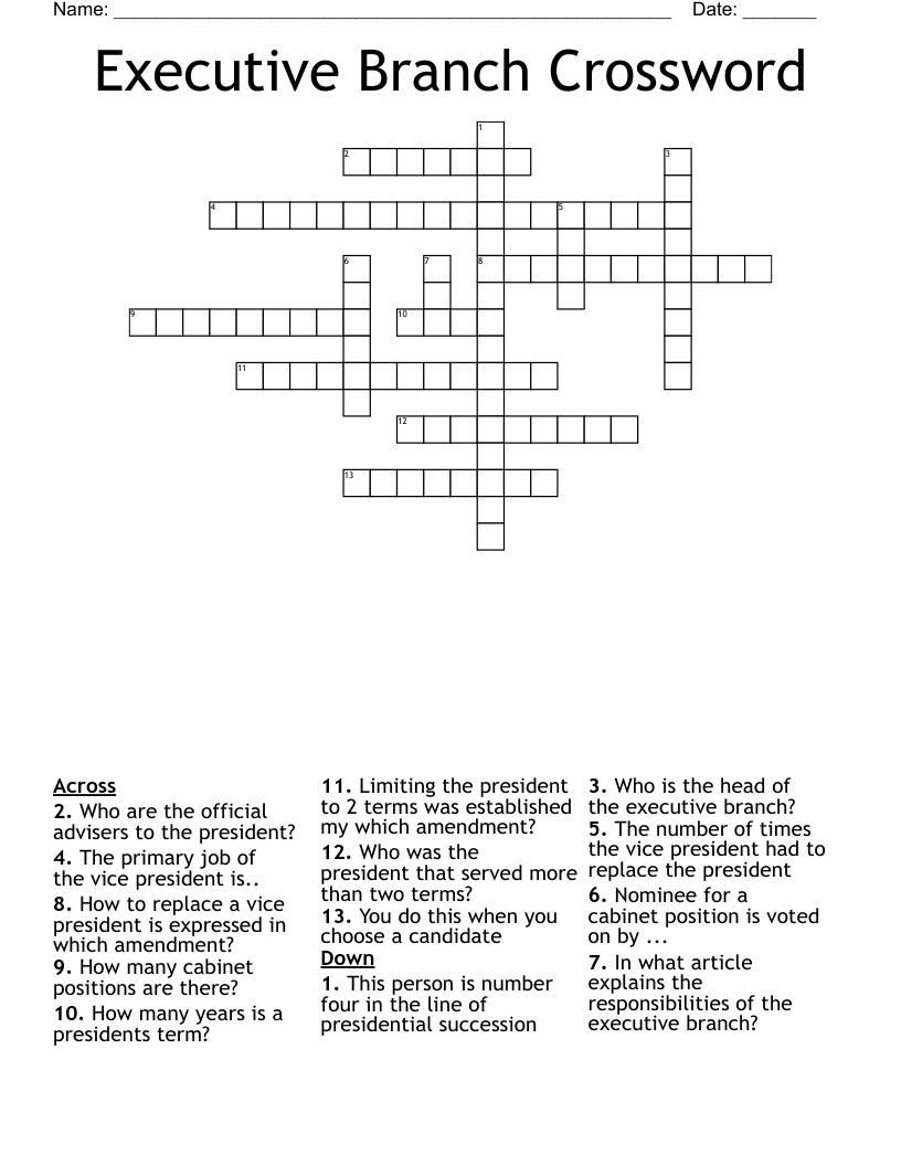 Executive Branch Crossword