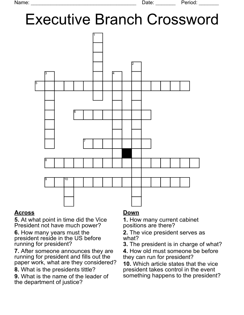 Executive Branch Crossword